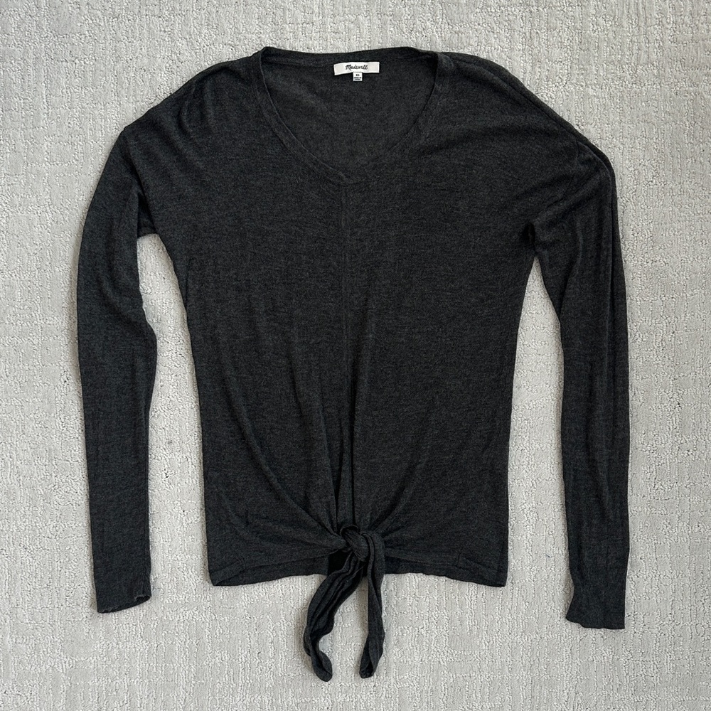 Madewell Charcoal Long Sleeve Tie-Front Top
